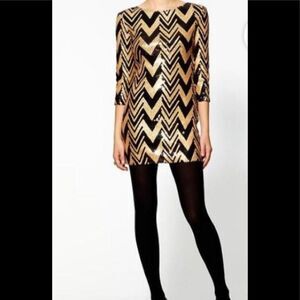 Ark & Co black gold chevron sequins tunic dress S